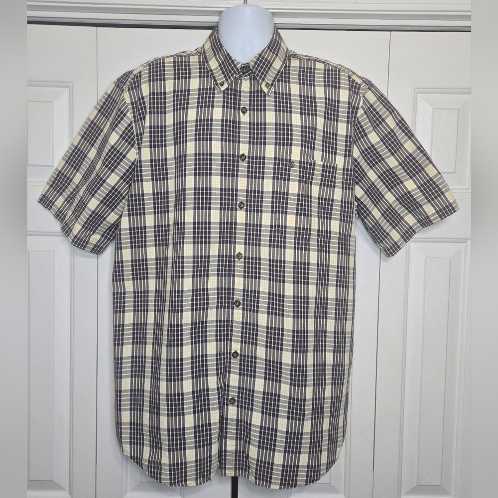 Carhartt Men’s XL Tall Relaxed Fit Button Down Shirt Short Sleeve Plaid Cotton
